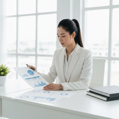 Person reviewing financial documents and charts, illustrating low-risk investment planning with a focus on stability and growth.