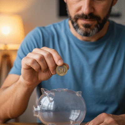 Person putting coins into a piggy bank, symbolizing saving money and low-risk investments