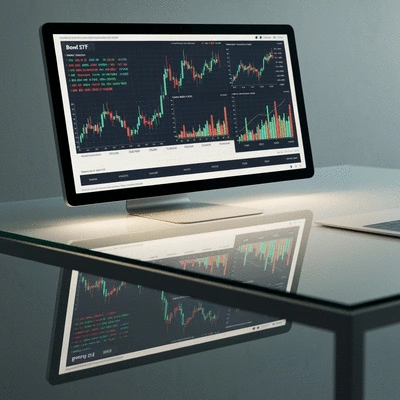 Digital display showing stock market data and charts, representing bond ETFs and trading flexibility.