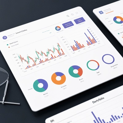 Diverse investment portfolio on a financial dashboard, showing various asset classes like stocks, bonds, and real estate with charts and graphs, no text, no words, no typography, clean image
